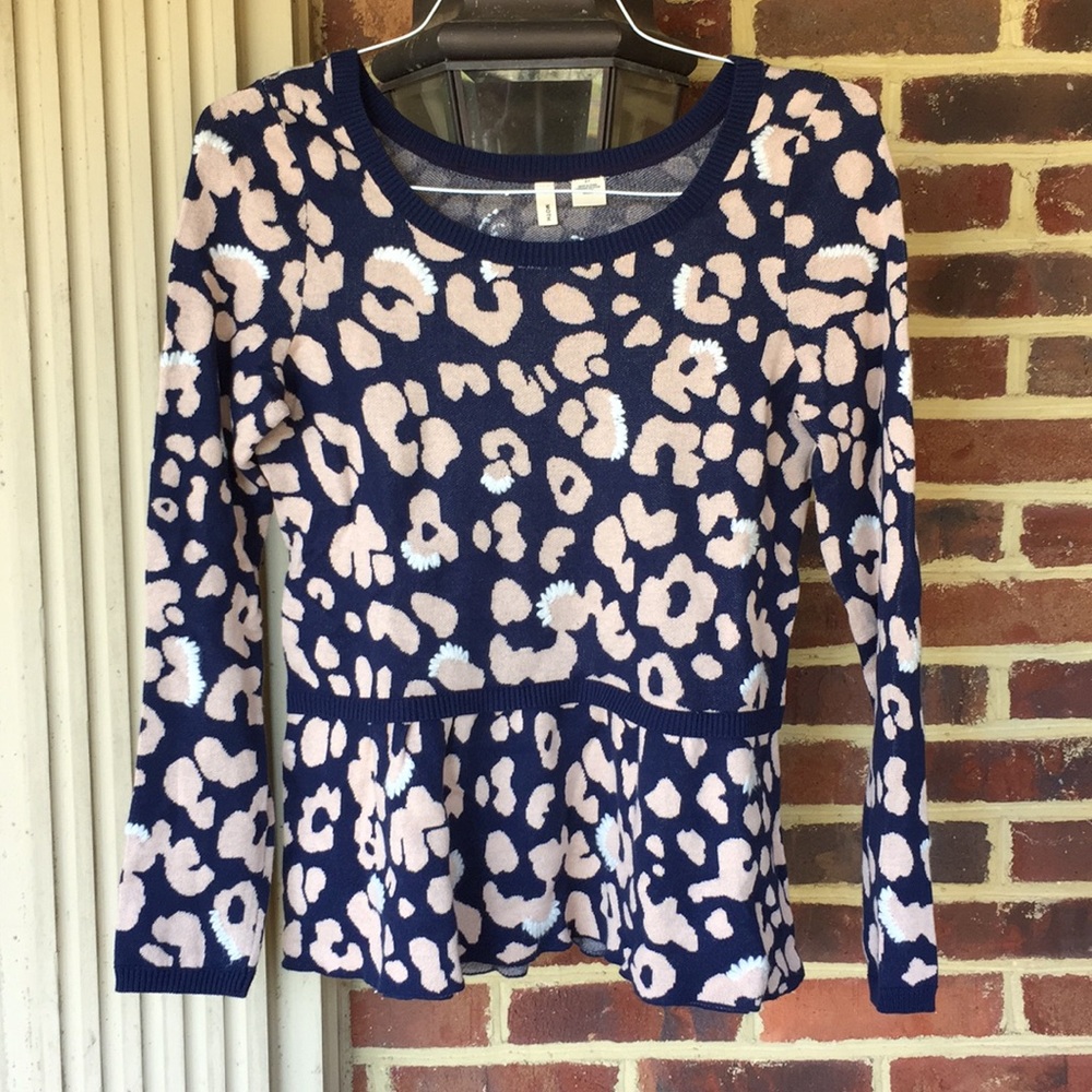 Anthropologie animal print peplum sweater- Mint